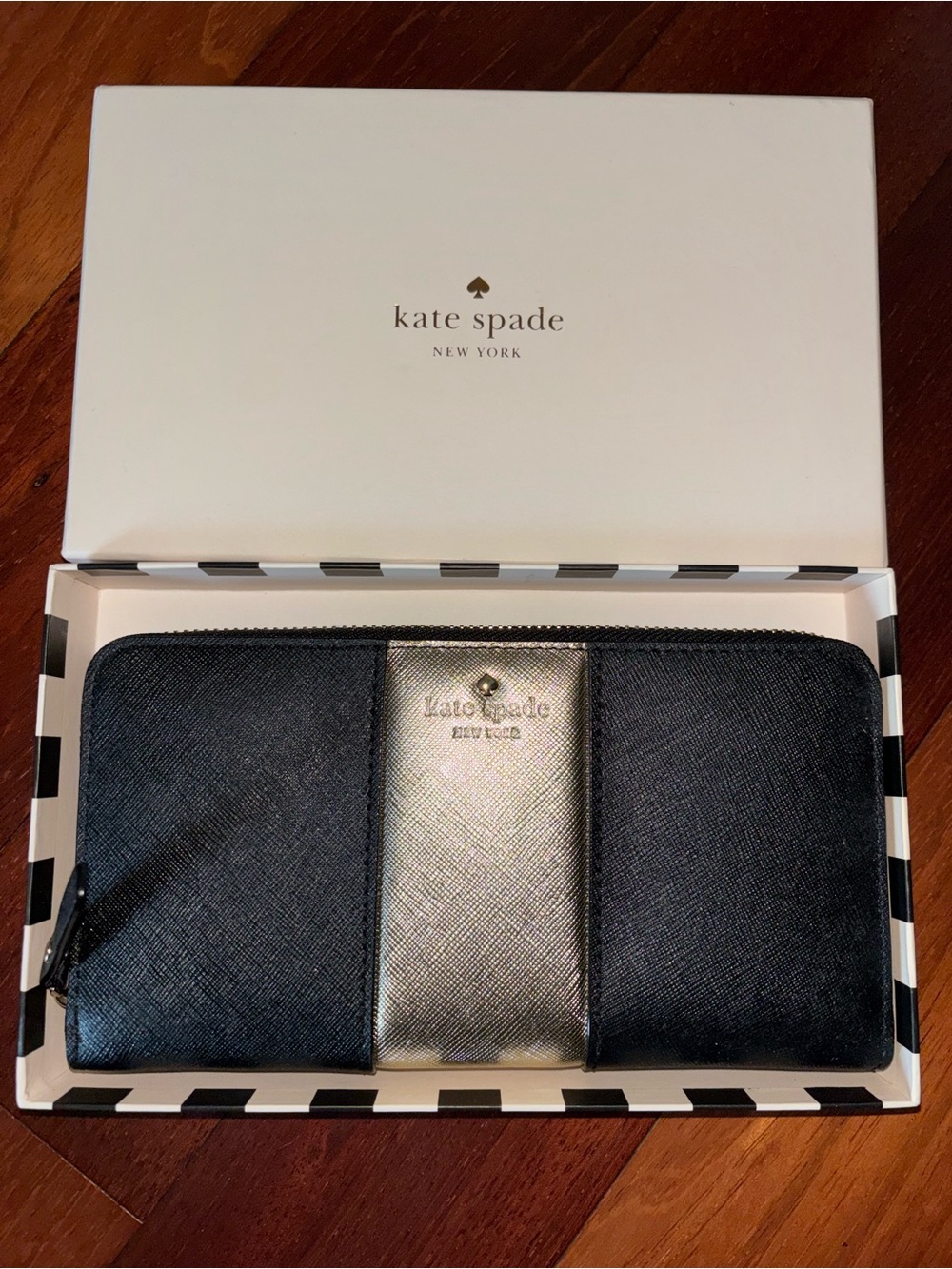 kate spade NY Cedar Street Racing Stripe Lacey Black and Metallic Gold Walllet